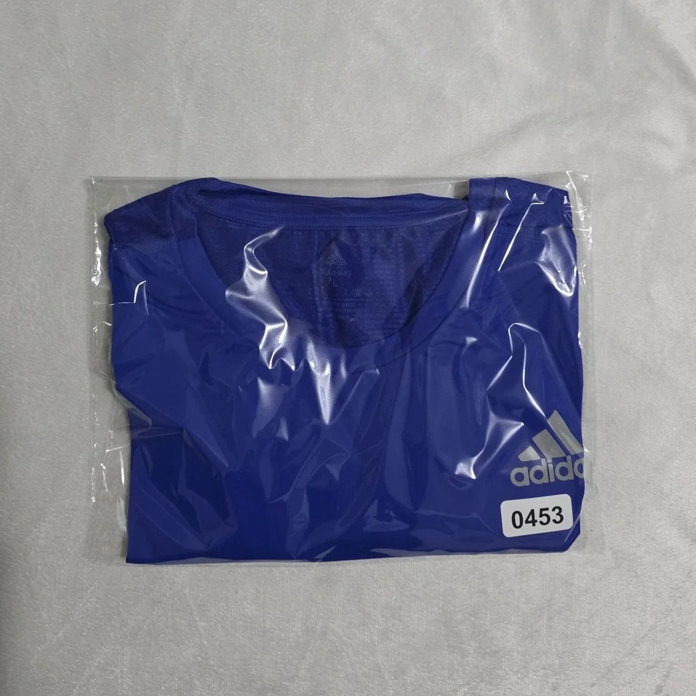 Adidas Mens Aeroready Running T-Shirt Blue Reflective 3-Stripes size Large